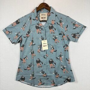 RSVLTS Disney Big Bad Wolf KUNUFLEX Button Up Shirt Womens Medium Short Sleeve